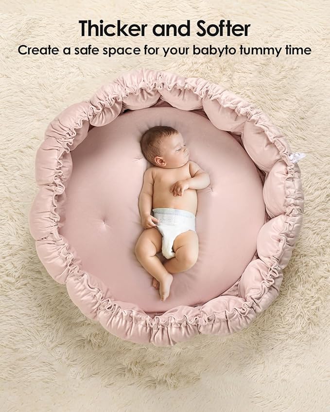 5-in-1 Convertible Baby Gym Play Mat with Hanging Toys, Soft Padded Activity Center & Ball Pit, Plush Tummy Time Mat for Newborns to Toddlers, Machine Washable, Pink