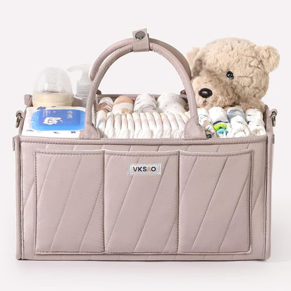 Baby Boy Essentials Diaper Caddy Organizer – Portable Storage Basket with Shoulder Strap & Stroller Hooks, Splashproof Quilted Nursery & Car Tote, Baby Gifts for Baby Shower, Classic Blue