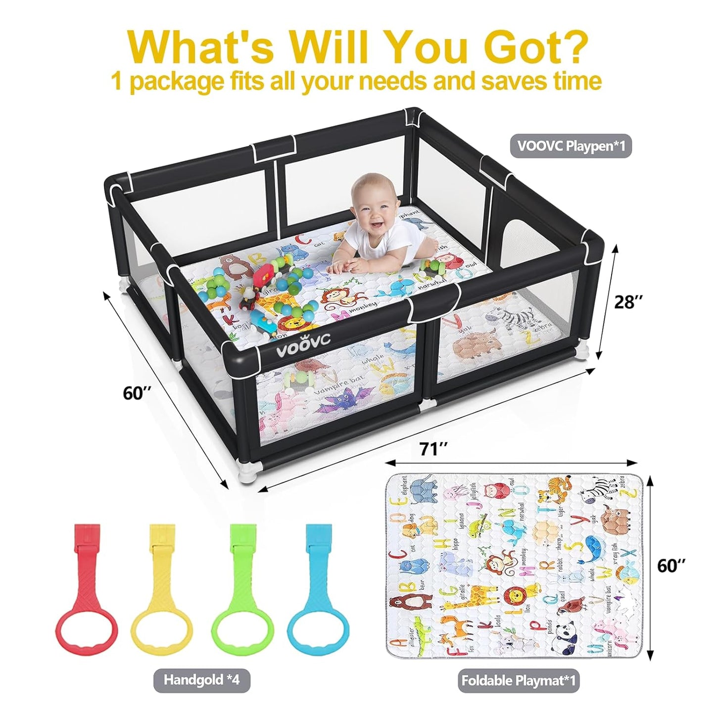 Premium Baby Playpen with Mat, 71x60 Inches Extra Large Playpen for Babies and Toddlers, Indoor & Outdoor Activity Center, Safety Baby Play Pen with Gate Prints