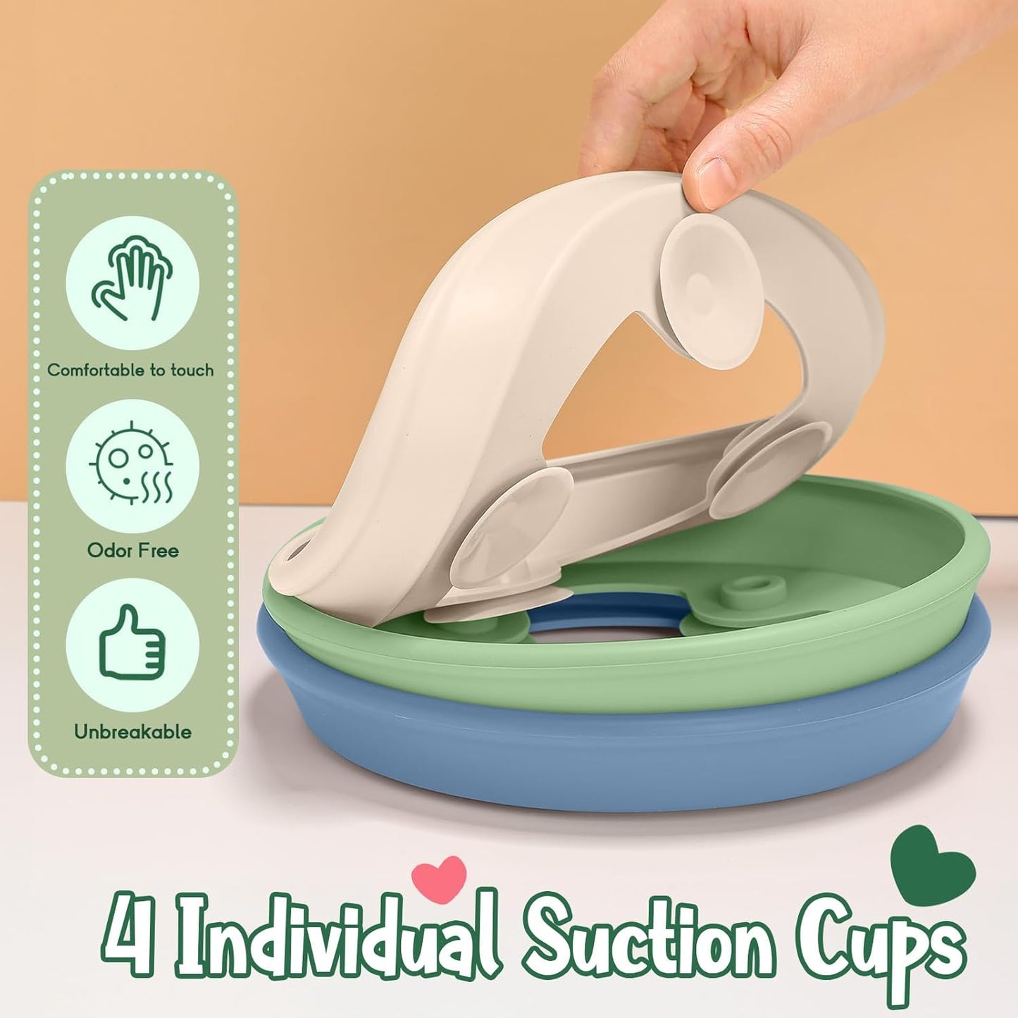 Teenyyou 3 Pack 8" Large Porcelain Toddler Plates Feeding Set, Ceramic Kids Suction Plates with Anti Slip Silicone Sleeve for Baby 3 Spoons and Forks Divided Kids (Blue,Green,Beige)
