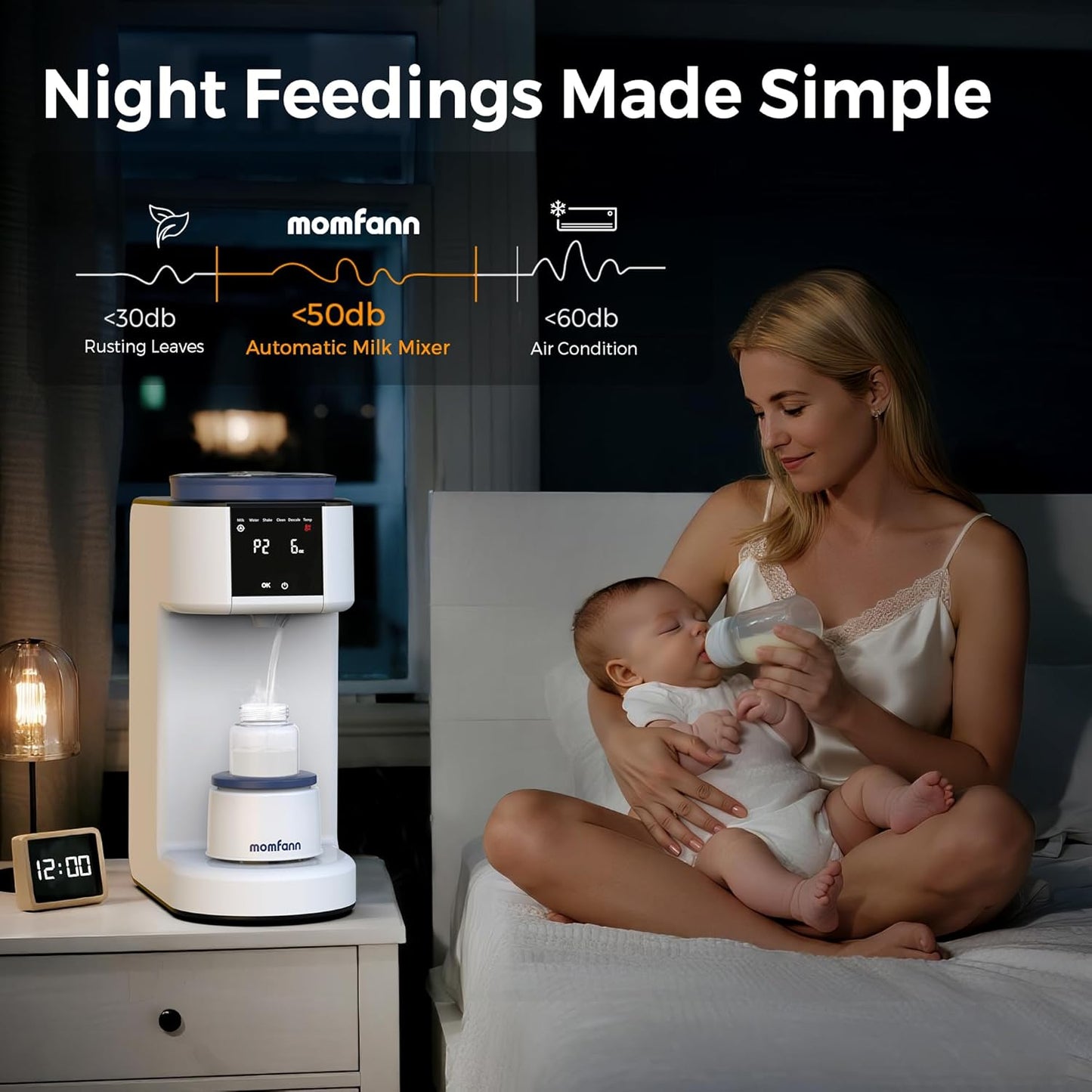 MOMFANN Automatic Baby Formula Maker – Fast Formula Dispenser for Instantly Mixing Warm Bottles with Precise Powder & Water Ratio, 3 Temp Settings, One-Touch Clean, Fits Most Bottles & Formula Brands