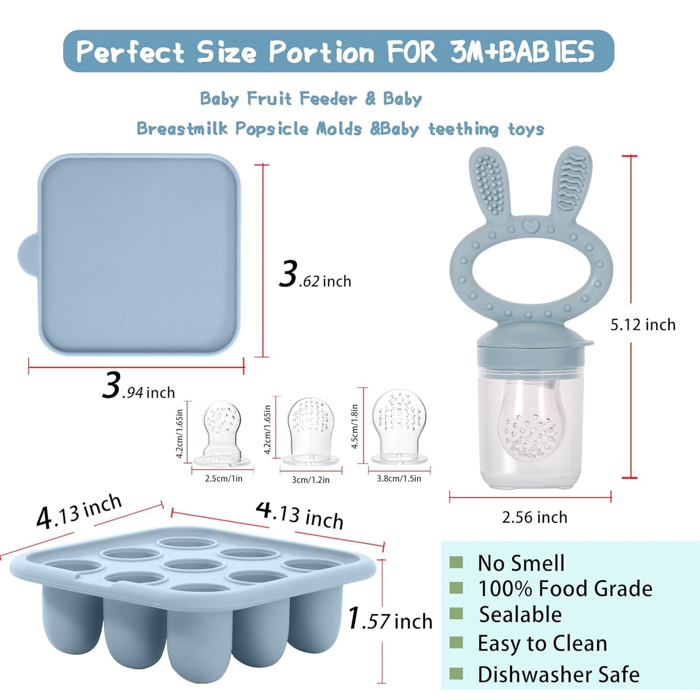 WAJIAYON Baby Breastmilk Popsicle Molds & Baby Fruit Feeder (4 Pack), Infant Food Freezer Tray Storage Containers, Silicone Teething Pacifier Feeder and Teether for Babies（Pink&Purple）