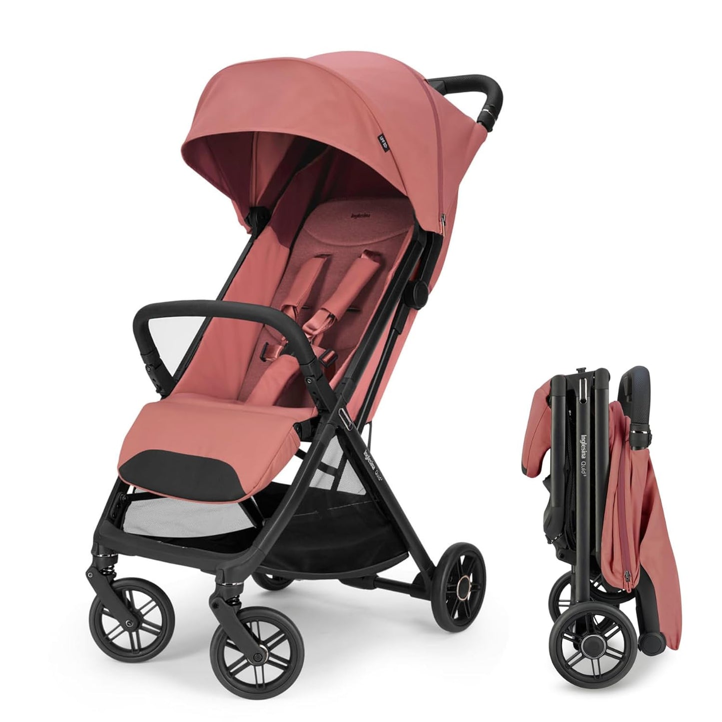Inglesina Quid³ Lightweight Compact Travel Stroller for Baby & Toddler 0-55 lbs – One-Hand Fold, Reclining Seat, Airline Approved, Car Seat Compatible, UPF 50+ Canopy – Cosmic Black