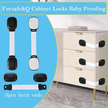 Fursafe&Q Baby Cabinet Locks, Child Safety Cabinet Proofing -Child Safety Strap Locks Adhesive Drawer Fridge Ovens Door Toilet Latches No Drill Multi-Purpose for Furniture Kitchen Lock (WB, 2Pack)