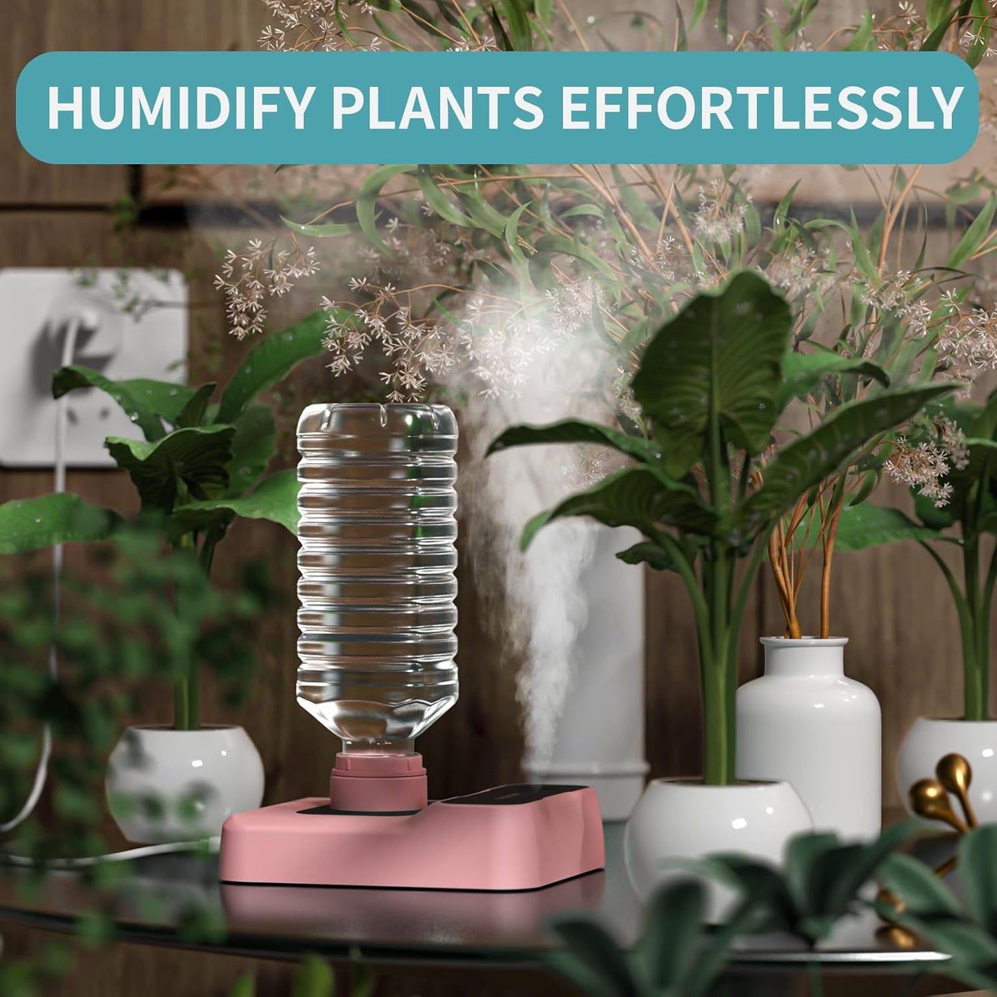 Travel Humidifier, Portable Small Humidifier for Plants, Bedroom, Office, Hotel or Car, 5000mAh Battery Operated Mini Cool Mist Humidifiers, Quiet 23dB, Auto-off, Night Light & BPA-Free, Green