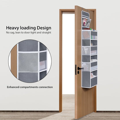 Univivi Over The Door Organizer, 5 Shelf Door Hanging Organizer Nursery Door Storage with 4 Large Compartments and 2 Small PVC Pockets 6 Side Pockets for Bathroom,Cosmetics and Nursery Baby Essential