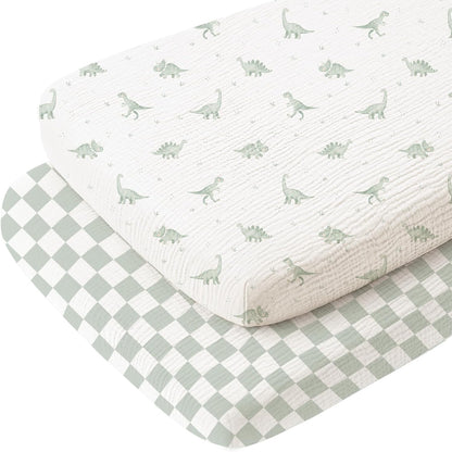 Konssy Muslin Fitted Bassinet Sheets 2 Pack for Baby Girl Boy, Soft Bedside Sleeper Bassinet Sheets Fit for Baby Bassinets, Moses Basket Oval Rectangle Pad/Mattress