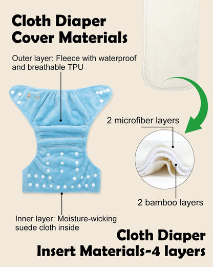 ALVABABY 12pcs Microfiber Inserts,Soft Cloth Diaper Liner,3-Layer Absorbent Inserts,Reusable for Baby Cloth Diapers 12T