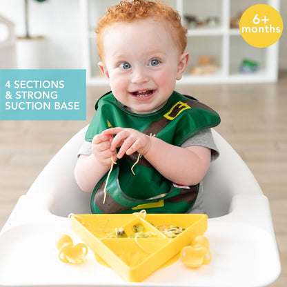 Bumkins Disney Toddler and Baby Suction Plate, Silicone Grip Dish, Baby Led Weaning, Kids Feeding Supplies, Non Skid Sticky Bottom, Platinum Silicone, for Children Ages 6 Months Up, Toy Story Alien