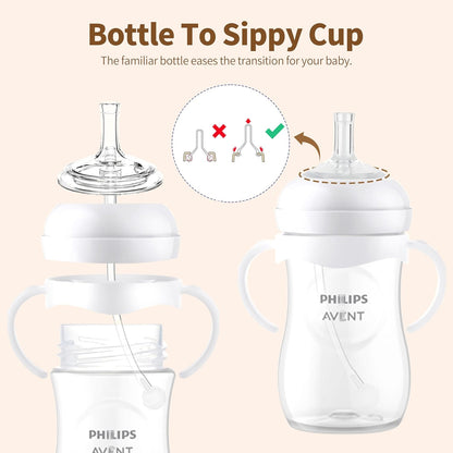 Straw Cup Conversion Kit for Philips Avent Natural Baby Bottles, Sippy Cups Transition Kit with Silicone Straw Top Nipples, Weighted Straw, Bottle Handle, Cleaning Brush for Toddler 6+ Month, 3-Pack