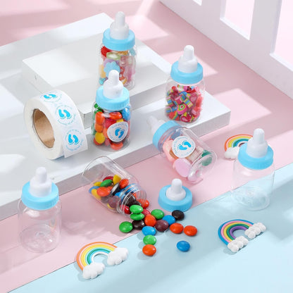 Tondiamo 48 Pcs Blue Baby Shower Mini Bottle Favors 1.5 x 3.5 Inch Baby Shower Candy Jar Mini Milk Bottle Party Favor Fillable Gift Boxes for Boys Girls Birthday Party Games Decorations