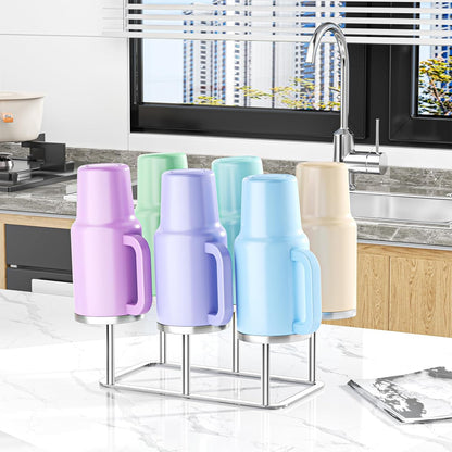 Water Bottle Drying Rack Reusable Bottle Rack Dryer Kitchen Stand Holder Metal Countertop Baby Bottle Drying Rack Water Cup Drying Rack for Plastic Bags, Bottles and Cups (Sliver, Large)