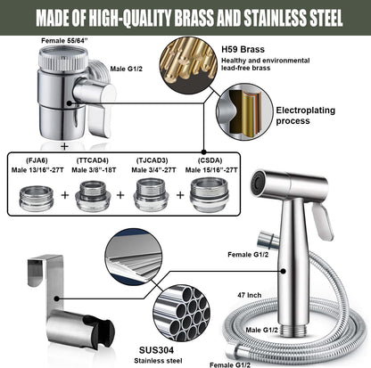 GASLIKE Handheld Bidet Sprayer, Toilet Cleaning, Baby Diaper, Hygienic Cleanup, Quick and Easy Installation, Multiple Uses, Stainless Steel, Brushed Finish