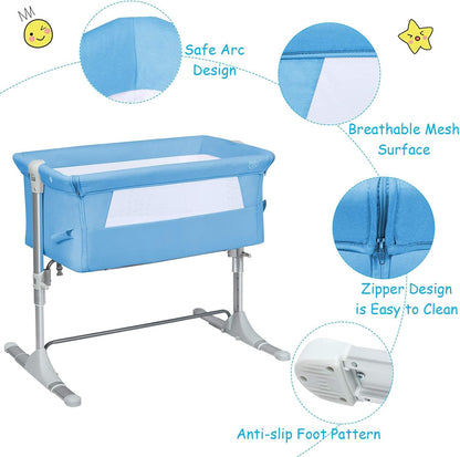 BABY JOY Baby Bedside Crib, Portable Travel Sleeper Bed Side Bassinet w/Carrying Bag, Newborn Bassinet to Infant, Kids Crib with Detachable Mattress, Height Adjustable Design, Breathable Mesh, Grey