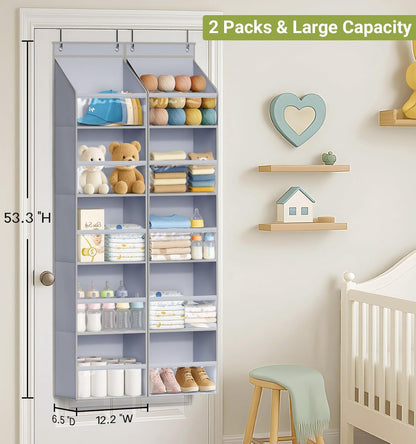AOODA 2 Pack Over the Door Organizer, Large Capacity Closet Door Hanging Organizer, Clear Deep Pockets Baby Storage for Nursery, Bathroom, Bedroom, Pantry, Diapers (Light Yellow)