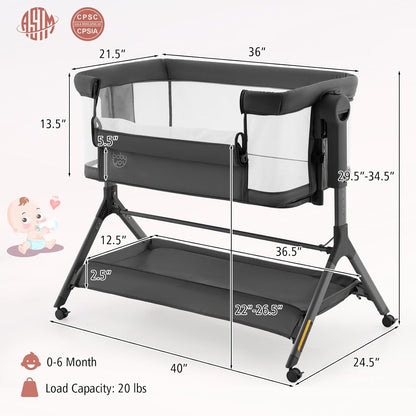 BABY JOY Bassinet Bedside Sleeper, Easy Folding Baby Crib w/All-Side Mesh, Storage Shelf, 7 Adjustable Heights, Mattress & Travel Bag for Safe Co-Sleeping, Portable Baby Bed for Newborn Infant -Gray