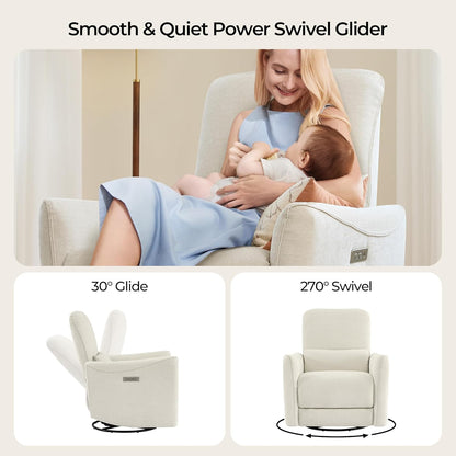 CHITA Power Recliner Chair Swivel Glider, FSC Certified Upholstered Living Room Nursery Reclining Sofa Chair with Lumbar Support, Linen