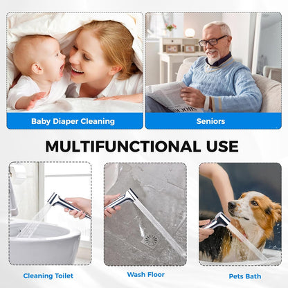 Handheld Bidet Sprayer for Toilet, Hurran New Premium Muslim Shower Toiletbidet Cloth Diaper Sprayer Set, Precise Adjustable Water Pressure Control with Bidet Hose for Feminine Wash, Chrome