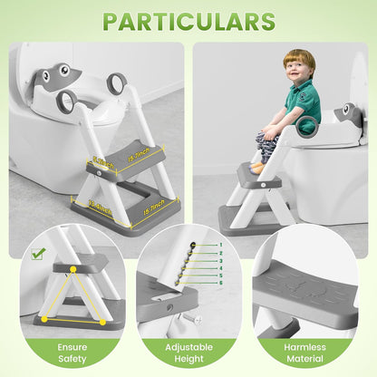 COOSEYA Frog Toilet Seat, Potty Training Seat for Toddler, Upgrade Potty Training 2 in 1 Toddler Toilet Seat for Boys Girls,Waterproof Soft Mat Non-Slip Step Stool