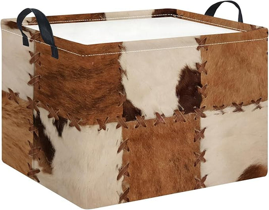 Rectangle Storage Basket with Handles,Collapsible Storage Bin,Books Box,Gift Basket(Cow Print)