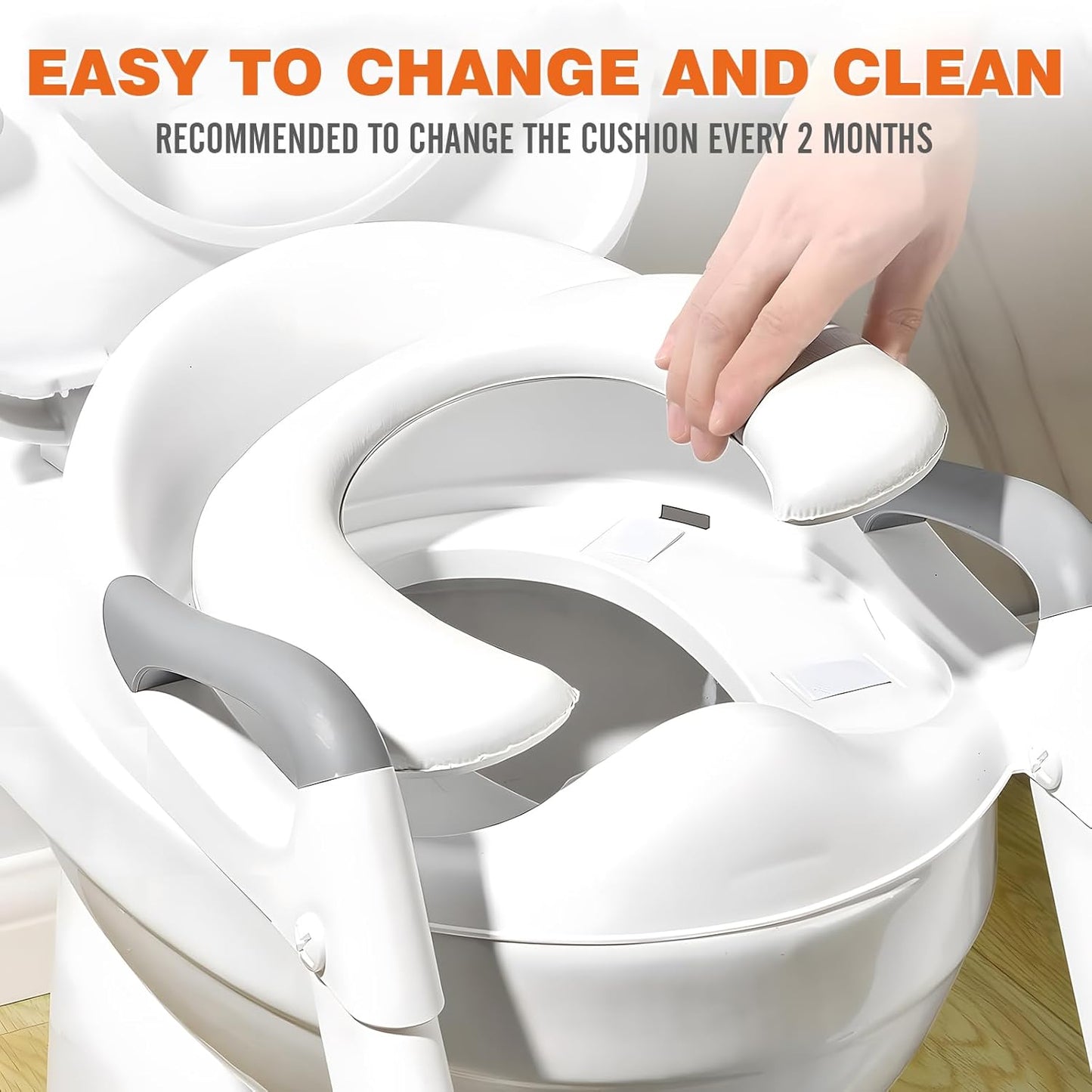 Potty Training Seat, SKYROKU Upgrade Toddler Toilet Seat for Kids Boys Girls, 2 in 1 Potty Training Toilet, Splash Guard Anti-Slip Pad Step Stool,New Sector-Shape Stabilized Base (8899+Grey)