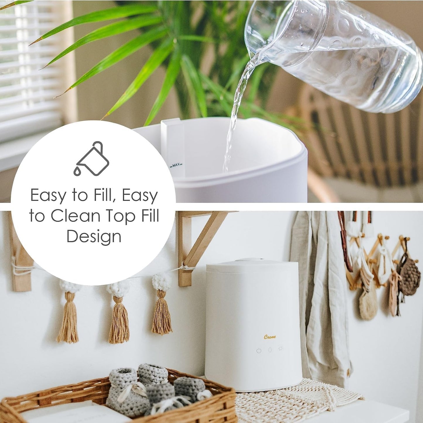 Crane 0.7 Gallon Top Fill Cool Mist Humidifier and Aroma Diffuser, with Color-Changing Night Light and Aroma Diffuser Function, Humidifier For Bedroom, Office or Nursery