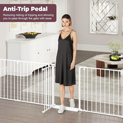 190" Extra Wide Baby Gate Playpen, Adjustable Baby Fence Play Yard, Long Dog Gates Indoor for Stair Doorway Fireplace, Large Child Gate for Toddler Kid Pet, Family Essentials Safty Gate, White