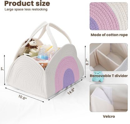Baby Diaper Caddy- With Removable Dividers, Nursery Storage Bin and Car Organizer,Boy & Girl Shower Gift Basket,Portable Organizer,Nursery Essentials-Rainbow Purple