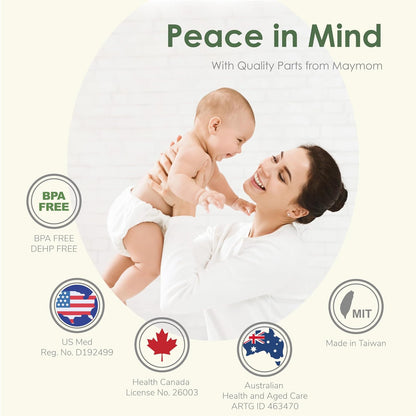 Maymom Wide-Mouth Milk Storage Feeding Collection Bottle with Nipple, Dome Cap, Bottle Top, SureSeal Sealing Disk; Compatible with Spectra Pump/Motif Luna; 5 pc (4.7Oz/140mL)