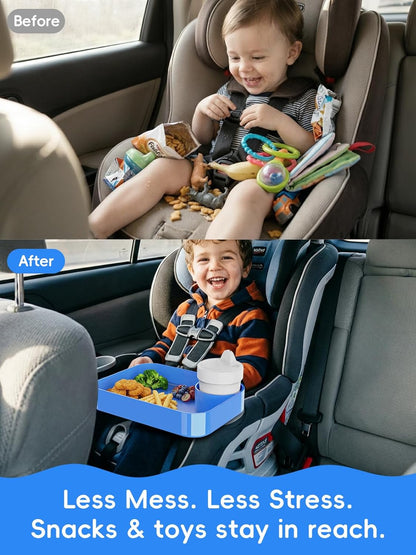 Car Seat Cup Holder Snack Tray for Kids, Reduces Mess, Detachable Large Base & Adjustable Ring, Carseat Tray for Toddler, Car Seat Food Tray Table for Kid Travel Road Trip Essentials -Light Gray