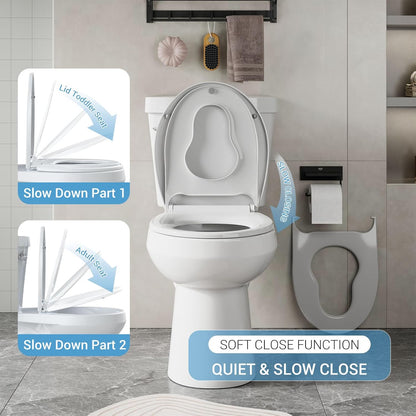 Toilet Seat with Toddler Seat Elongated, PP Material Family Toilet Seat Cover, Soft Close Adult & Toddler Seats, Easy to Clean, Safe Potty Training Solution for Kids, Bathroom Upgrade for Home