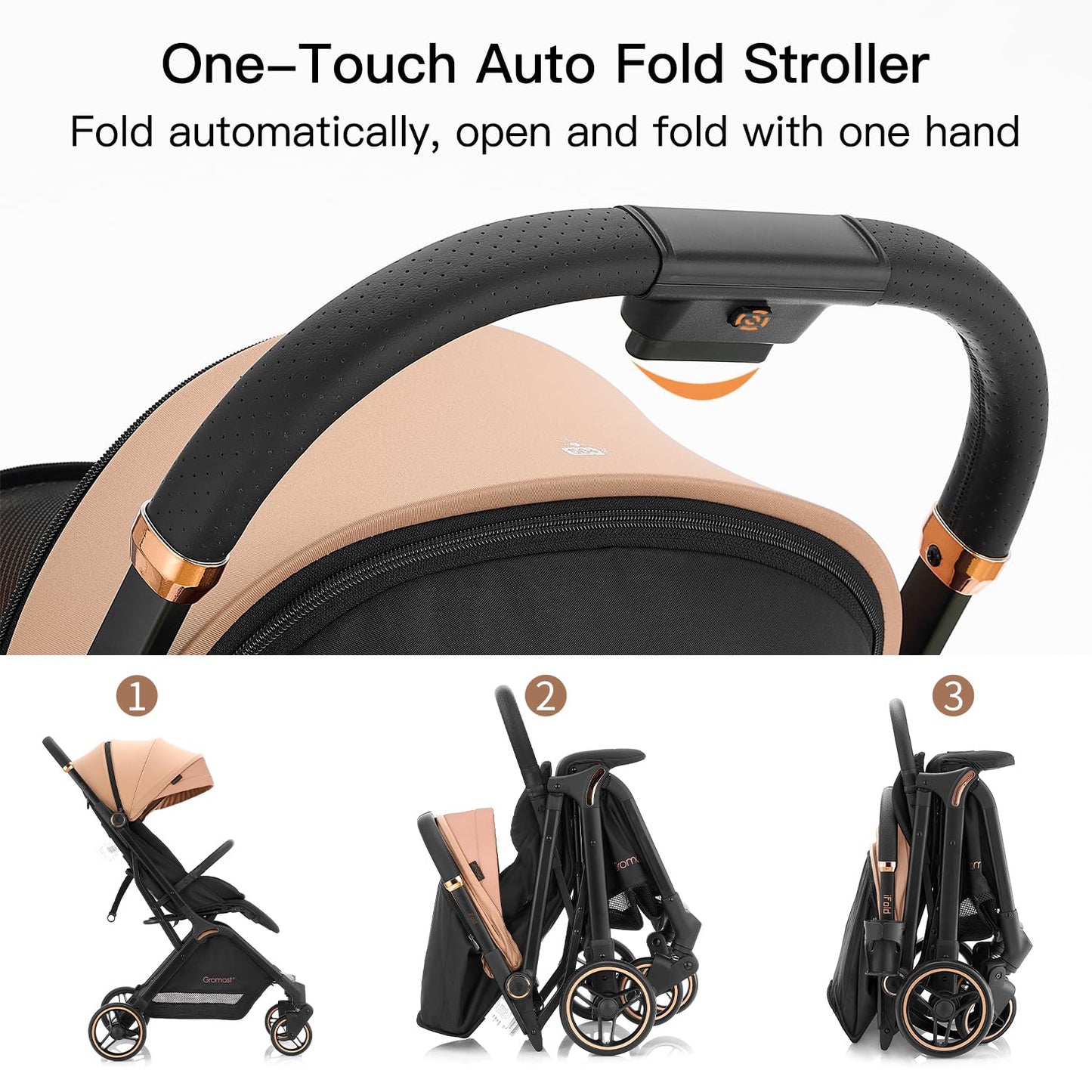 Gromast Gravity Folding Baby Stroller - Portable Travel Toddler Stroller w/Adjustable Backrest, Canopy & Cup Holder, Lightweight and UV Protected, One-Hand Automatic Folding - Green