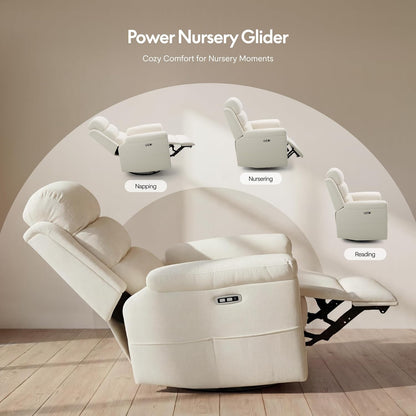 FLEXISPOT Souffle Swivel Rocker Recliner Chair for Adults, Nursery Rocking Glider Chair with Massage & Heat, FSC Wood Frame, Manual Recliner for Living Room, Nursery & Relaxation, Light Grey