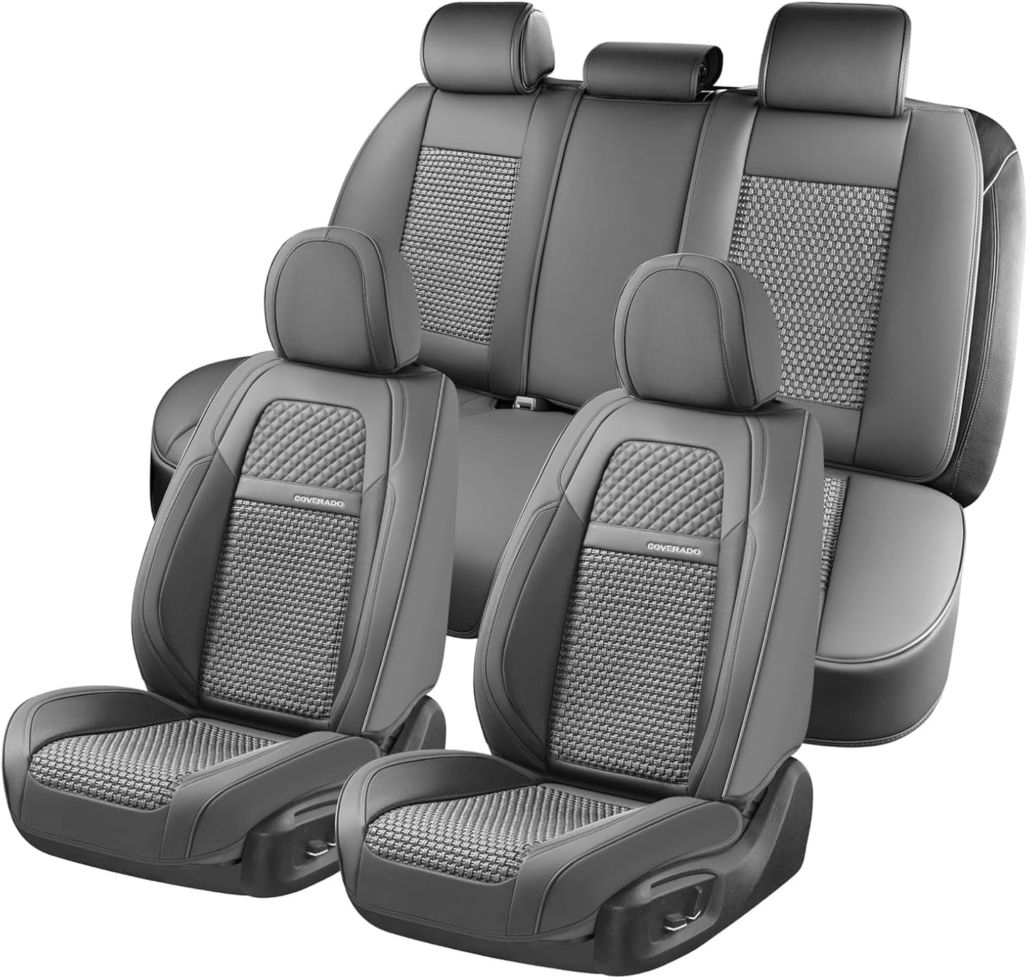 Coverado Leather Seat Covers for Car, Waterproof Car Seat Covers Full Set, 2 in 1 Conversions Car Seat Cover Protector Car Accessories Universal Fit for Most Cars SUVs and Trucks Beige