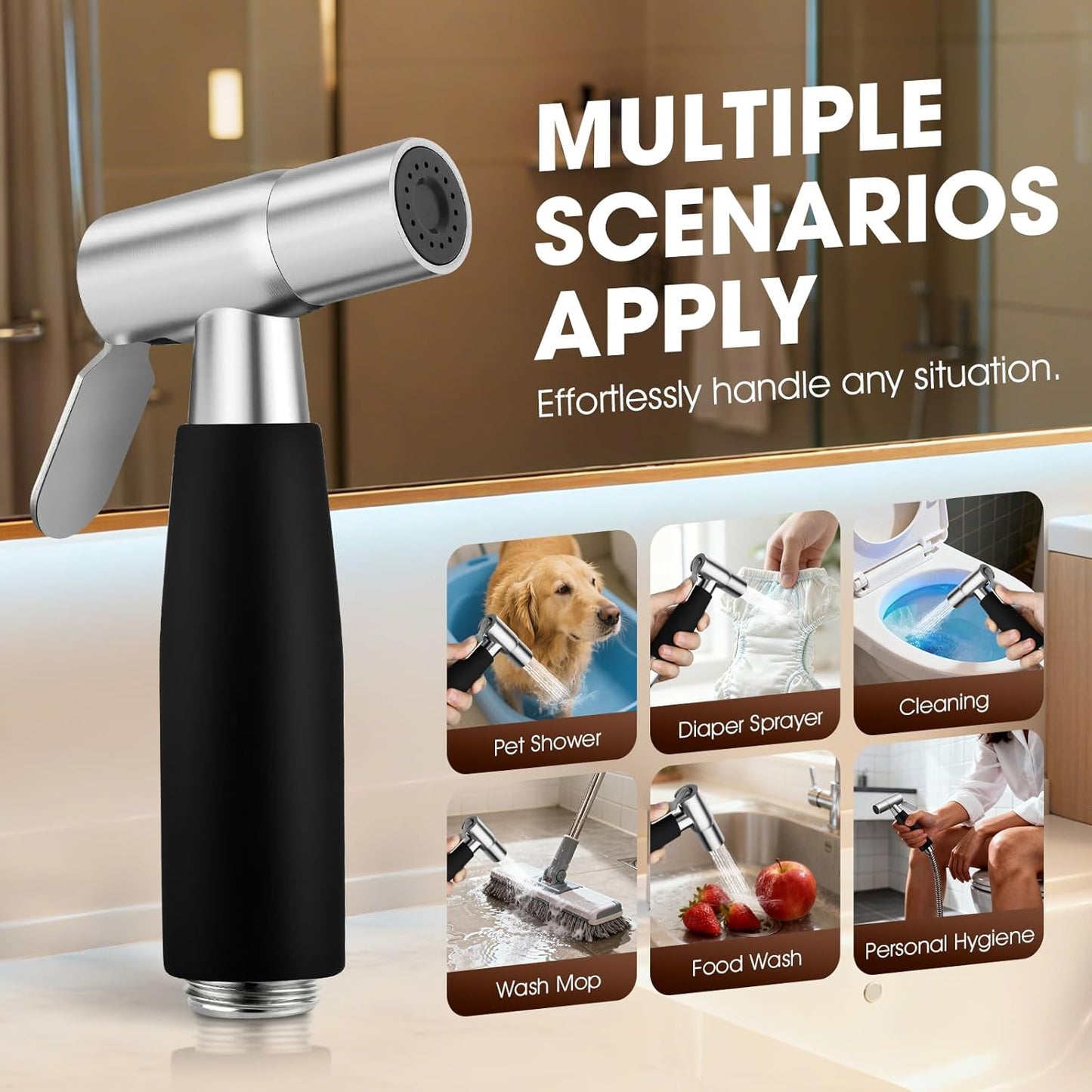 Handheld Bidet Sprayer Head,Stainless Steel Muslim Shower Head for Toilet,Adjustable Pressure Jet Sprayer for Feminine Hygiene and Pet Bath Bathroom Cloth Diaper Cleaning (Multicolor)