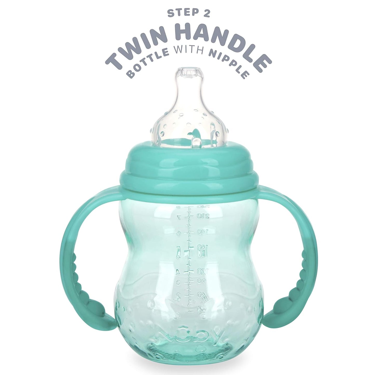 Nuby 3 in 1 Baby Bottle to Training Sippy Cup - 8 Oz Toddler Cups Spill Proof with Soft Spout, Nipple & Removable Grip Handles - Dishwasher Safe - Blue
