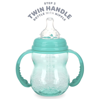 Nuby 3 in 1 Baby Bottle to Training Sippy Cup - 8 Oz Toddler Cups Spill Proof with Soft Spout, Nipple & Removable Grip Handles - Dishwasher Safe - Blue