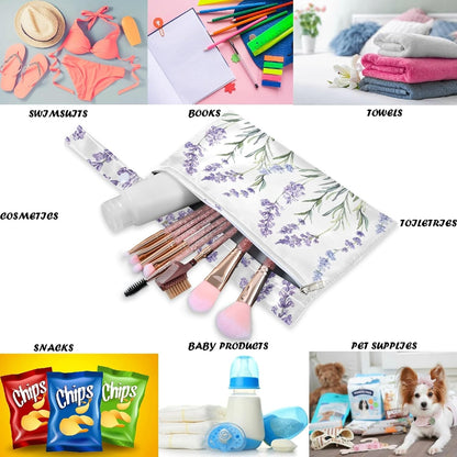 visesunny Contour Lines White Abstract Flower Pink Pattern 2Pcs Wet Bag with Zippered Pockets Washable Reusable Roomy for Travel,Beach,Pool,Daycare,Stroller,Diapers,Dirty Gym Clothes, Wet Swimsuits, T