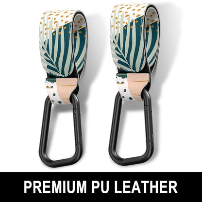 Baby Stroller Hooks for Hanging Bags, Universal Stroller Clips Accessories, Mommy Hook for Diaper Bag, Shopping Cart, Purse, Backpack - 2 Pack, Abstract Leaf