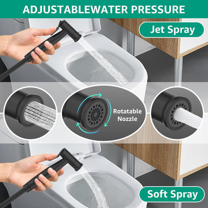Handheld Bidet Sprayer for Toilet Brushed Nickel with Leakproof Hose,Stainless Steel Cloth Diaper Sprayer,Adjustable Water Pressure,Dual Mode Wall/Toilet Mount Jet Spray for Baby Feminine Senior Wash
