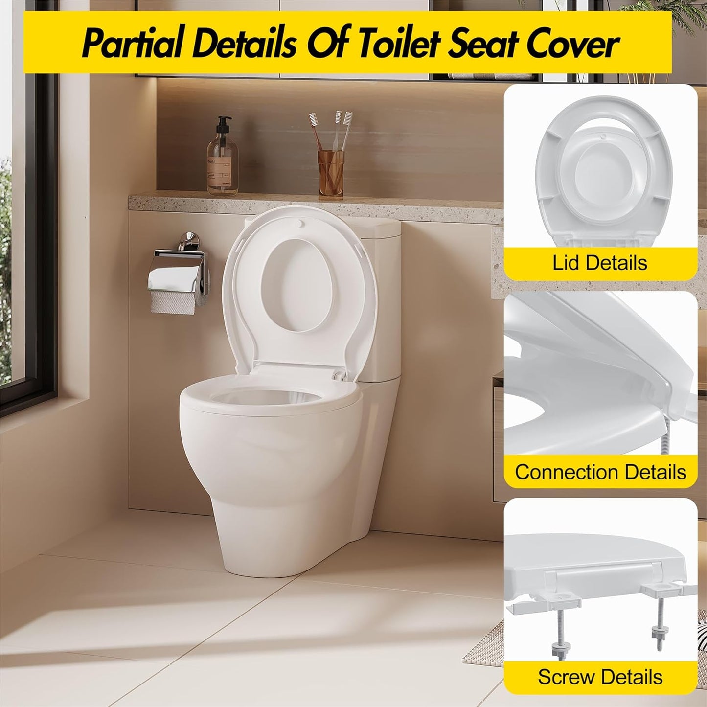 Toilet Seat with Toddler Seat Elongated, PP Material Family Toilet Seat Cover, Soft Close Adult & Toddler Seats, Easy to Clean, Safe Potty Training Solution for Kids, Bathroom Upgrade for Home