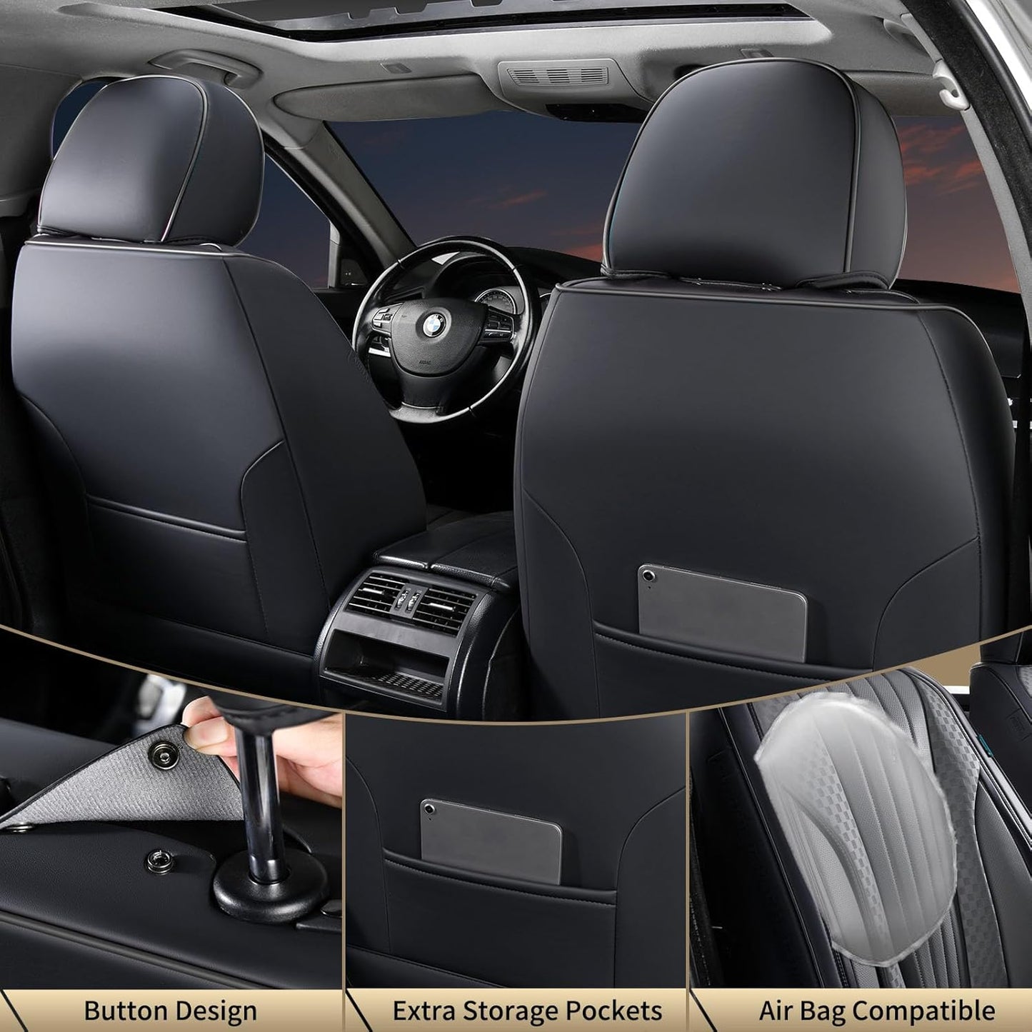 FLORICH Car Seat Covers, Brown Leather Seat Covers for Cars, Faux Nappa Leather Automotive Seat Protectors, Car Seat Cushions Universal Fit for Most Sedans SUVs Trucks - Brown