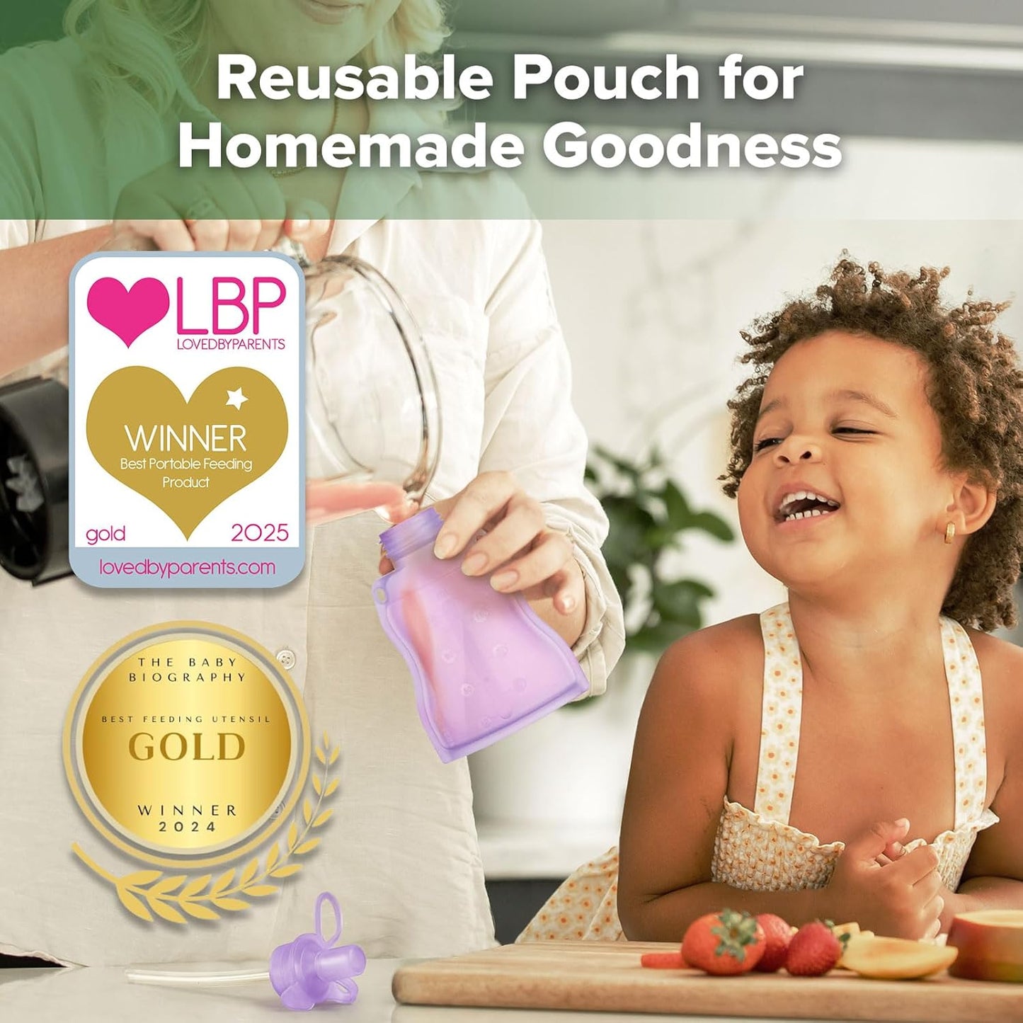 haakaa Yummy Pouch Reusable Baby Food Pouch, Reusable Pouches for Toddlers Kids Squeezable Pouch, Washable Freezer - Make Homemade Organic Food for Babies/Toddlers, 4oz, 2 Pack,6m+(Pea Green)