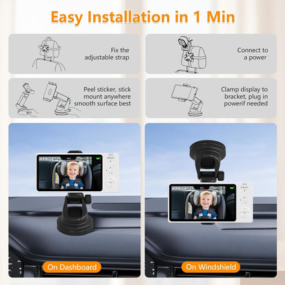 Wireless Baby Car Camera 5" HD 1080P IPS Anti-Glare Screen USB Powered, Temperature Alert, Night Vision & VOX Mode, 360° Rotatable Rear Facing Carseat Monitor Newborns Travel Essentials Gifts