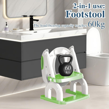 Potty Training Seat with Ladder for Toddlers, 2-in-1 Adjustable Potty Training Toilet for Kids Boys Girls with Splash Guard, Waterproof Cushion, Anti-Slip Pad Step Stool - Dark Blue