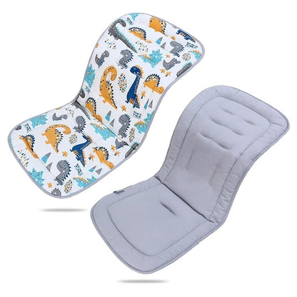 Baby Stroller Cushion,Infant Car Seat Insert-Reversible Universal Breathable and Soft Newborn seat Liner for Stroller,100% Cotton Seat Pad Liner for Newborns-34x78cm,1 Pack(Dinosaur+Grey)
