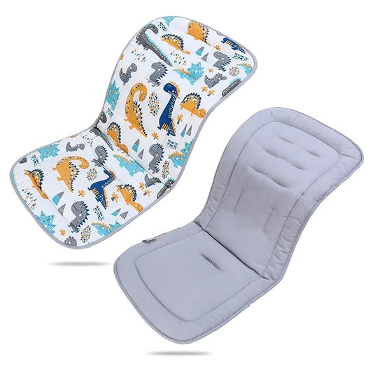 Baby Stroller Cushion,Infant Car Seat Insert-Reversible Universal Breathable and Soft Newborn seat Liner for Stroller,100% Cotton Seat Pad Liner for Newborns-34x78cm,1 Pack(Dinosaur+Grey)