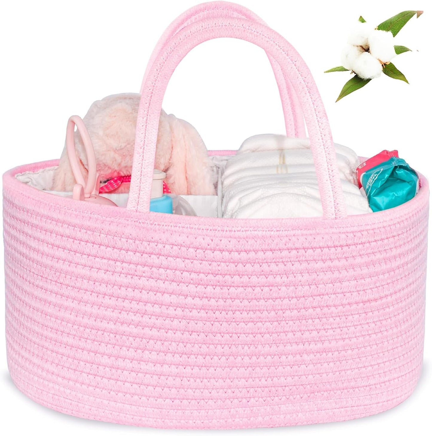 ABenkle Baby Diaper Caddy, Nursery Storage Bin and Car Organizer for Diapers and Baby Wipes, Cotton Rope Diaper Basket Caddy, Changing Table Diaper Storage Caddy