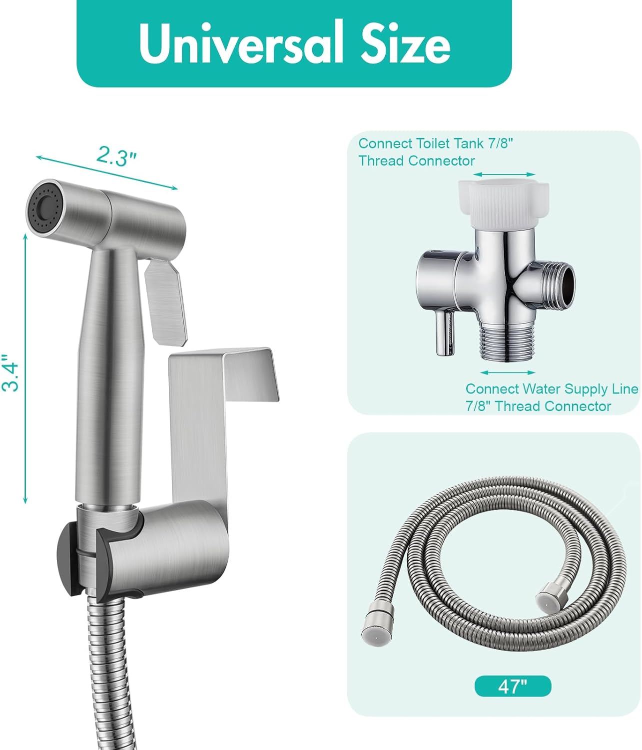 BARROCK Handheld Bidet Sprayer for Toilet, Stainless Steel Metal Made Baby Cloth Diaper Spraying Kit, Bathroom Toilet Bidet Attachment Set for Bathing Pets and Feminine Hygiene, Matte Black