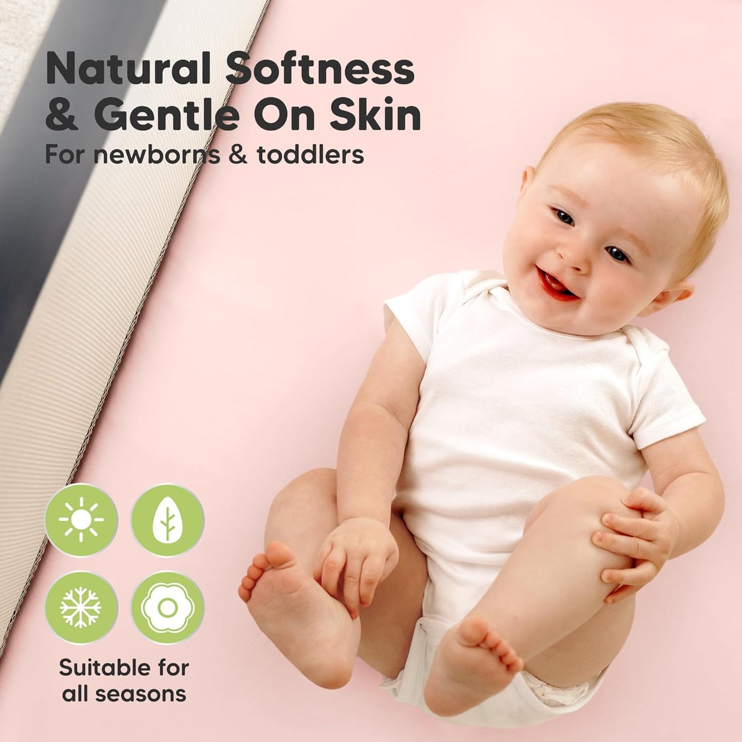 2 Pack and Play Sheets, Waterproof Mini Crib Sheets Fitted - 38x26 Organic Cotton Pack N Play Sheets for Graco Pack and Play Mattress, Playard Baby Crib Sheets,Neutral for Boy,Girl,Toddler(KeaSafari)